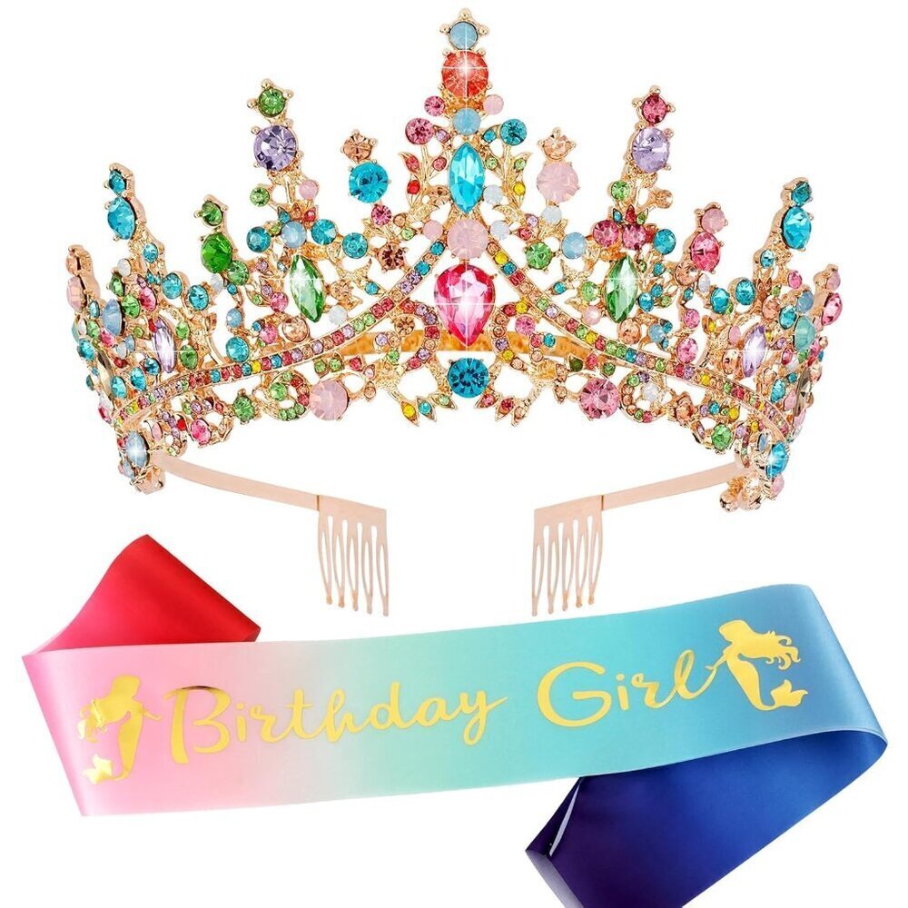 Rainbow Crystal Tiara Crowns for Women Girls Elegant Princess Birthday